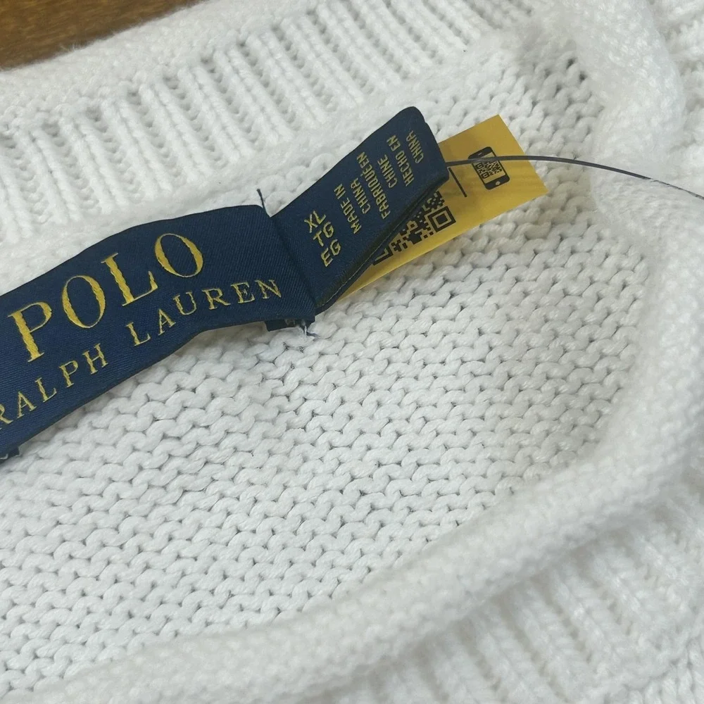 Polo Ralph Lauren Sweater Mens XL White Bear Bicycle Pullover Knit Cotton *SPOT*